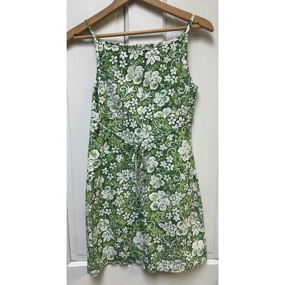Rampage Y2K Spaghetti Strap Sun Dress Green Hawiian Floral Print Size 3 - Picture 2 of 4